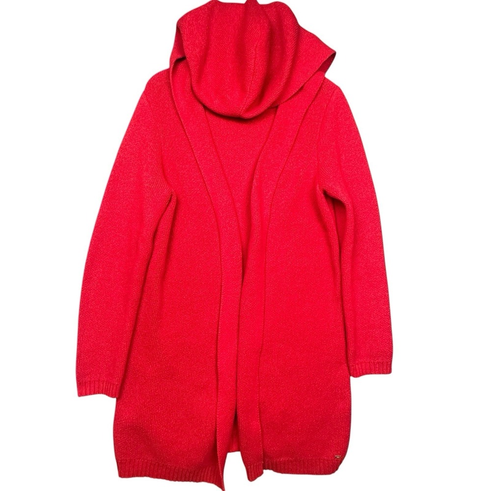 Chaps Cardigan Sweater Women's Medium 40x33 Inch Red Long Hooded Open Front